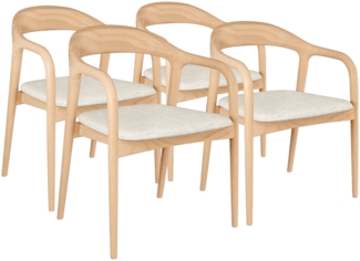 skølm 'Sól' Armlehnstuhl 4er-Set, Massivholz lackiert, natur, vormontiert, bis 125 kg belastbar, mit Sitzpolster
