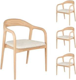 skølm 'Sól' Armlehnstuhl 4er-Set, Massivholz lackiert, natur, vormontiert, bis 125 kg belastbar, mit Sitzpolster