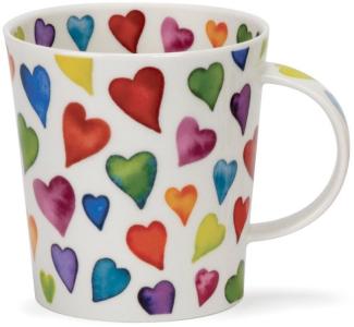 DUNOON Becher Lomond Warm Hearts Bunte Herzen 0,32 l Fine Bone China Porzellan | 9 cm Tasse Moderne Kaffeetasse | Hochwertige Qualität Spülmaschinenfest