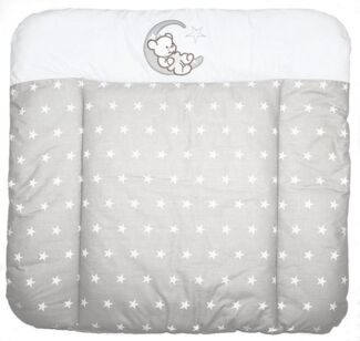 Wickelauflage mit Applikation - Bärchen Mond-Sternchen auf Grau - Wickeltischauflage Baby Auflage (70x50 cm)