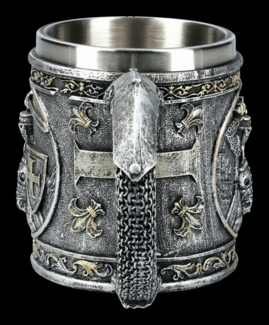 Figuren Shop GmbH Bierkrug Ritter Krug - Kreuzritter auf Pferd - Nemesis Now Mittelalter, Kunststein (Polyresin), Edelstahl