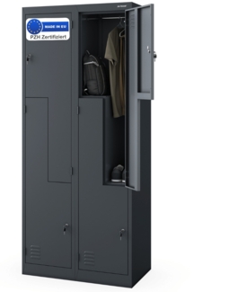 Umkleideschrank Spind OSLO - 4 Abteile mit Lüftungsschlitze | Umkleidespind Metall Schließfachschrank Garderobenspind, 185 x 80 x 45 cm Anthrazit