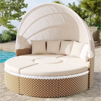 Celya Gartenlounge-Set Loungeset Rattan Sonneninsel (Set, 5-tlg), mit ausziehbares Baldachin, für 4-6 Sitzer sofas,1anhebbare Tischplatte,5 Kissen und gepolstert