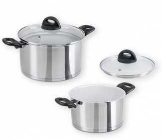 Genius Kochtopf Genius Cerafit Steel Kochtopf-Set 20cm (3,6l) + 24cm (6l), Edelstahl 18/10 (Set, 2 Töpfe), Antihaft-Beschichtung