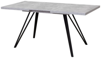 Vladon Esstisch Lisa ausziehbar 120 / 160 x 75 x 80 cm, Wohnzimmertisch in Beton Optik mit Metallgestell in Schwarz