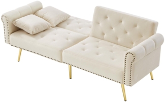 SeedWave Schlafsofa mit separat verstellbaren Rückenlehnen, 2-Sitzer, Samtstoff, 6 Beinen mit Anti-Rutsch-Pads, 24 cm Bodenfreiheit, Retro-Design