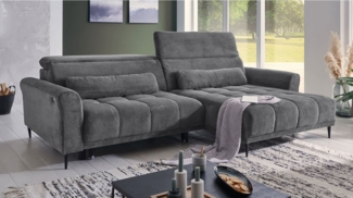 Massivart® Ecksofa Cord 277 cm / Cordsofa LOGAN / Sitztiefenverstellung / Nosagfederung, Kopfteilverstellung · Rücken echt bezogen · 2 Nierenkissen