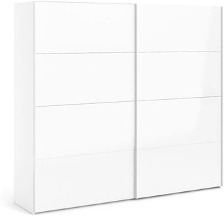Dmora Kleiderschrank 2 Türen Kauri, Schlafzimmermöbel, Schrank, Garderobe, 243x61 h220 cm, Glänzendes Weiß