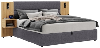 HAUSS SPOLE Polsterbett 180x200 cm mit USB-Anschluss, Beleuchtung, Nachttischen Samt, Grau (Struraumbett, Doppelbett,Funktionsbett, 1-tlg, 180x200 cm, ohne Matratze), mit USB-Anschluss, Beleuchtung, 2 Nachttischen mit Stauraum