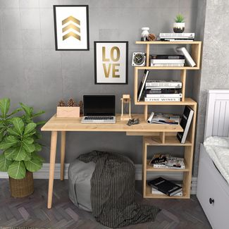Modern Scandinavian Study Desk, Oak Color, 133 x 55 x 146.4 cm | 100% Melamine Coated Particle Board, 18 mm Thick | Stylish & Functional for Home Office