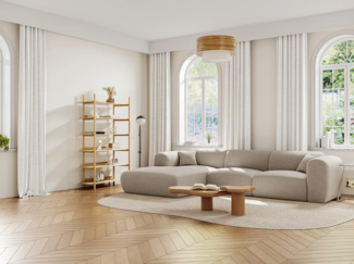Vente-unique - Großes Ecksofa - Ecke links - melierter Stoff - Beige - POGNI von Maison Céphy