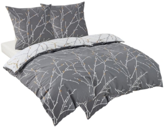 BEDSURE Wendebettwäsche mit Zweige-Design und Reißverschluss, ÖKO-TEX zertifiziert, Baumwolle, 4 teilig, aus 100% natürlicher Baumwolle, mit 8 stabilen Eckbändchen