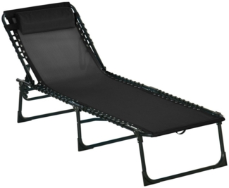 Outsunny Gartenliege Sonnenliege faltbar Garten 4-stufige Rückenlehne verstellbar, Relaxliege, 1 St, Klappliege, Stahl Mesh-Stoff Schwarz 197 x 58 x 30 cm