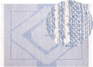 Teppich Baumwolle blau cremeweiß 160 x 230 cm geometrisches Muster Kurzflor ANSAR