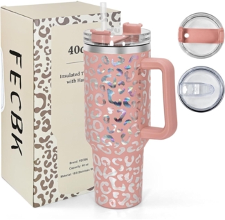 Thermobecher mit Strohhalm und Henkel 1,2L Auslaufsicher Edelstahl