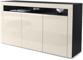 Vladon Sideboard Valencia, Kommode mit 3 Türen und 1 offenem Fach, Schwarz matt/Creme Hochglanz/Creme Hochglanz (155 x 92 x 40 cm)