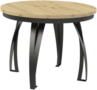 MEBLINI Esstisch Rund Ausziehbar aus Metall - 100-176x77 cm - LUNGA - Artisan Eiche/Schwarz Matt - Loft - Esszimmertisch Modern - Küchentisch - Ausziehtisch - Round Dining Table - Esszimmertische