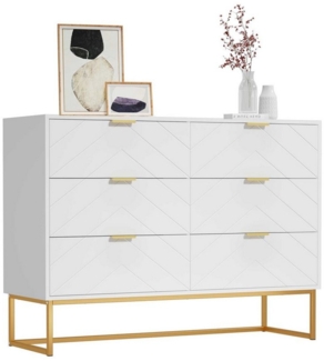 UEV Kommode mit 6 Schubladen, Schmal Aufbewahrungsschrank (Schubladenschrank Wohnzimmer Schlafzimmer Büro Flur, Beistellschrank Sideboard), Highboard Mehrzweckschrank mit Kisppschutz 100 x 34 x 73,5 cm