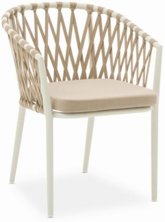 IDIMEX Gartenstuhl SUNNY (6 St), Outdoor Stühle mit Rope und Kissen, 6 Personen, wetterfest weiß/beige