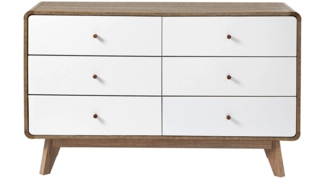 Casâme 'ALBURA' Kommode mit 6 Schubladen, Holz- und Weißdekor - L120 cm - Dunkles Holz