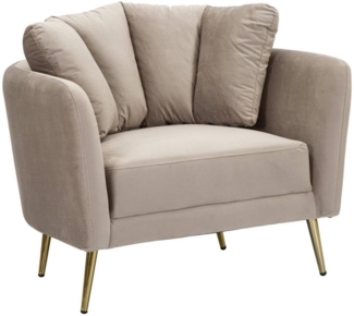 Dmora Sessel Foster, Gepolsterter Sitz, Einzelsofa im Wohnzimmer, Stuhl mit Armlehnen, 88x77 h74 cm, Grau und Gold