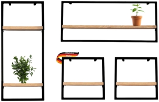 DELUKE® 4er Set Wandregal Holz MARC - Eichenholz, Metallrahmen | Bücherregal Schwebendes Regal Hängeregale für Wohnzimmer