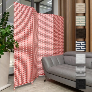 Hexim Raumteiler, Paravent 180x180 cm - Trennwand 4-teilig klappbar für Innenbereich - Raumteilung Dekoration Blickfang freistehend tragbar Privatsphäre (L24100-weiß & rot)