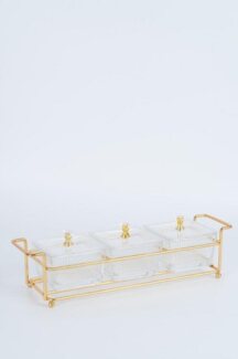Knabber Schalenset 3 Fächer mit Deckel und Ständer Cerezlik Servierschale Knabberschale aus Glas für Süßigkeiten, Dips, Nüsse, Chips Transparent