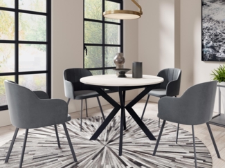 Esstisch Lagrik 100 mit Einlegeplatte, Beine aus Stahl (Farbe: Schwarz / Bianco Marmor)