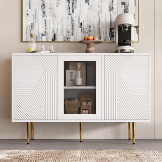 Flieks Kommode (120 x 38 x 79,5 cm, 1 St, mit verstellbaren Einlegeböden und Metallbeine), Sideboard mit Glastüren Küchenschrank Wohnzimmerschrank