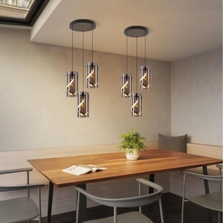 Nettlife LED Pendelleuchte Rauchgraue Vintage 8W Warmweiß 3000K Hängeleuchte Glas 1-flammig, Höhenverstellbar, LED wechselbar, für Wohnzimmer, Esszimmer oder Schlafzimmer ist