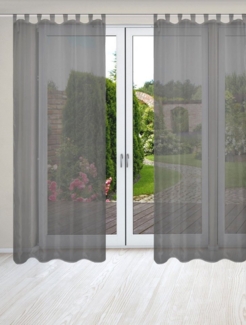 HOME WOHNIDEEN Vorhang NESSI 2er Pack (2 St), Schlaufen, transparent, Uni, Voile, transparent, Schlaufen inkl. Zugband, 2er Pack