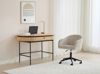 Vente-unique - Schreibtisch mit 1 Schubladen - Eichenfurnier - Holzfarben & Schwarz - CARDIONA