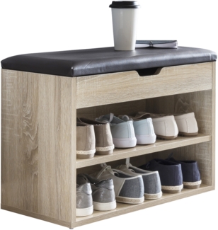 Schuhbank mit Sitzfläche Sonoma Garderoben-Bank Holz 60 x 40 x 30 cm, Holzbank klein gepolstert, Sitzbank schmal Flur mit Stauraum, Truhenbank Schuhtruhe Flurmöbel