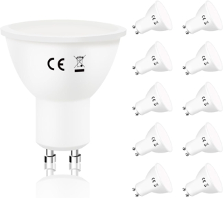ZMH 10er-Pack GU10-LED-Lampen, Kaltweiß, 6 W, 5000 K, LED-Lampe ersetzt 60 W, energiesparend, 110° Abstrahlwinkel, nicht dimmbar