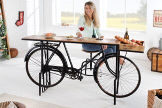 riess-ambiente Konsolentisch BICYCLE 195cm natur / schwarz (Einzelartikel, 1-St), Esszimmer · Massivholz · Metall · Fahrrad-Gestell · Upcycling