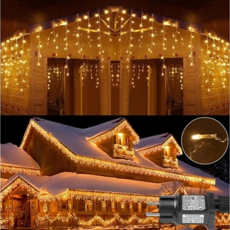 LMaxhome LED-Lichterkette Eisregen Lichterkette für Aussen Flashing Effekt Weihnacht Wasserdicht, 600-flammig, 5M/10M/15M Lichtervorhang Speicherfunktion 8 Modi Timer Warmweiß Deko