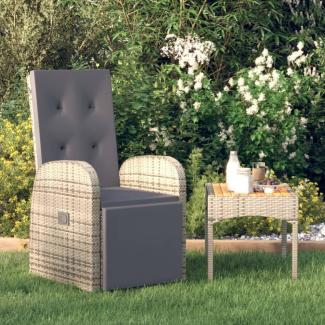 vidaXL Gartensessel Verstellbar mit Kissen Grau Poly Rattan 319540