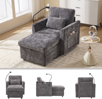 Multifunktionales Faulenzersofa verstaubare Rückenlehne mit Handyhalterung Chenille Einzelner Freizeitstuhl für Wohnzimmer Schlafzimmer kleiner Haushalt