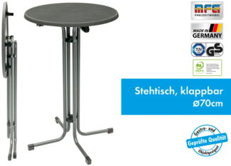 MFG Stehtisch 70 cm klappbar, wetterfeste Melamin-Platte, Gestell: anthrazit, Tischplatte: schiefer