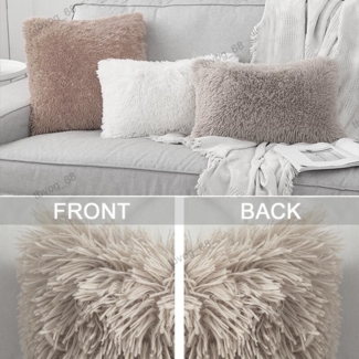 ABC 2 - teiliges Kissenbezug aus langflorigem Kunstfell, blau - grau