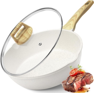 Wokpfanne 28cm Antihaft Granitdeckel Hoher Rand 4.5L alle Herdarten