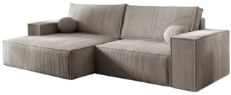 Deine Möbel 24 Wohnlandschaft NEPTUN 255 cm breit Ecksofa Sofa Wohnzimmer L-Couch Cord Samt, Grau Beige Dunkelgrau Anthrazit Graphit Schwarz Hellgrau Creme 2 Teile, mit Schlaffunktion Bettfunktion Bettkasten Stauraum