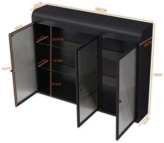 Celya Wandhängeschrank 3-türige, gewölbte Wandvitrinen, Drei Glastüren,Drei Fächer,Länge 90 cm, Schwarz
