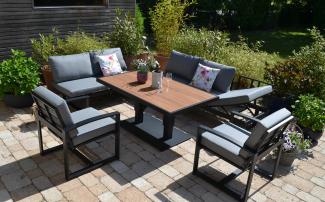 HPL Teak Gartenecklounge Beltona + 150x90 cm Lift Tisch höhenverstellbar + 2 Lounge Sessel