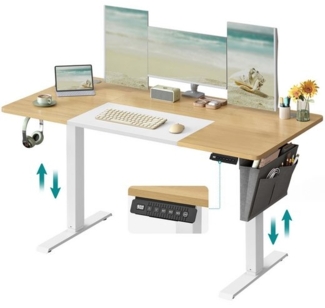 Songmics Höhenverstellbarer Schreibtisch elektrisch, stufenlos verstellbar, gespleißte Platte, Memory-Funktion, pastellgelb-basisweiß, 60x140 x (72-120) cm