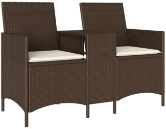 vidaXL Gartensofa 2-Sitzer mit Tisch und Kissen Braun Poly Rattan 4003885