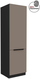 Küchen Hochschrank 60 cm Küche ARIA Sandgrau ultra matt + Schwarz matt, hochwertige Fronten mit Anti Fingerprint Beschichtung, Soft-Close Küchenzeile Küchenblock