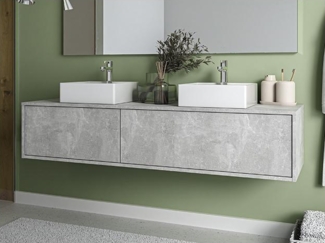 Vente-unique - Waschbeckenunterschrank hängend mit Doppelwaschbecken - Betongrau - L150 cm - ISAURE II