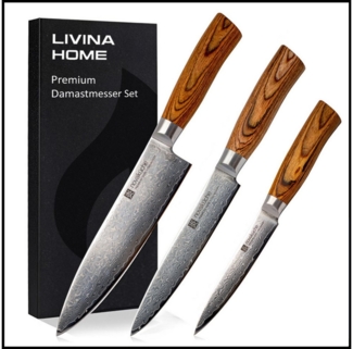 LIVINA HOME Messer-Set Kochmesser, 67-Damaststahl Messerset - 6-tlg. Küchenmesser Set (3-tlg, wahlweise als 3er, 5er oder 6er Set erhältlich), Damastmesser Japanischer Art, Geschenkbox, Black Friday Sale!